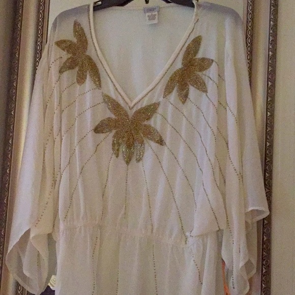 Flowy 🌼 gold bead RARE UNIQ blouse - Picture 1 of 7